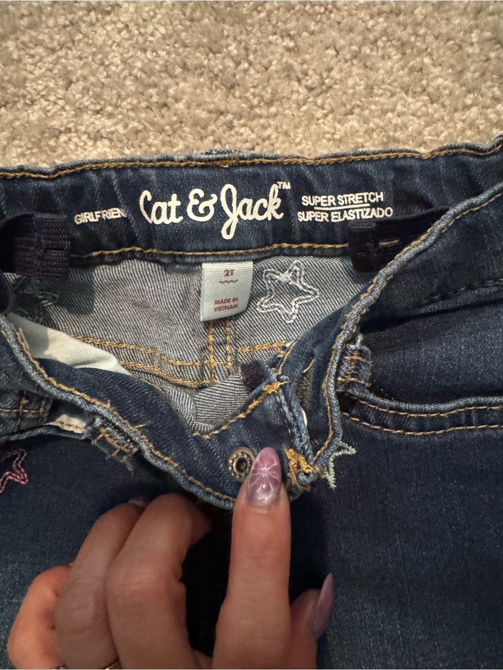 Cat & Jack Dark Blue Toddler Star Accent Jeans - Picture 2 of 2